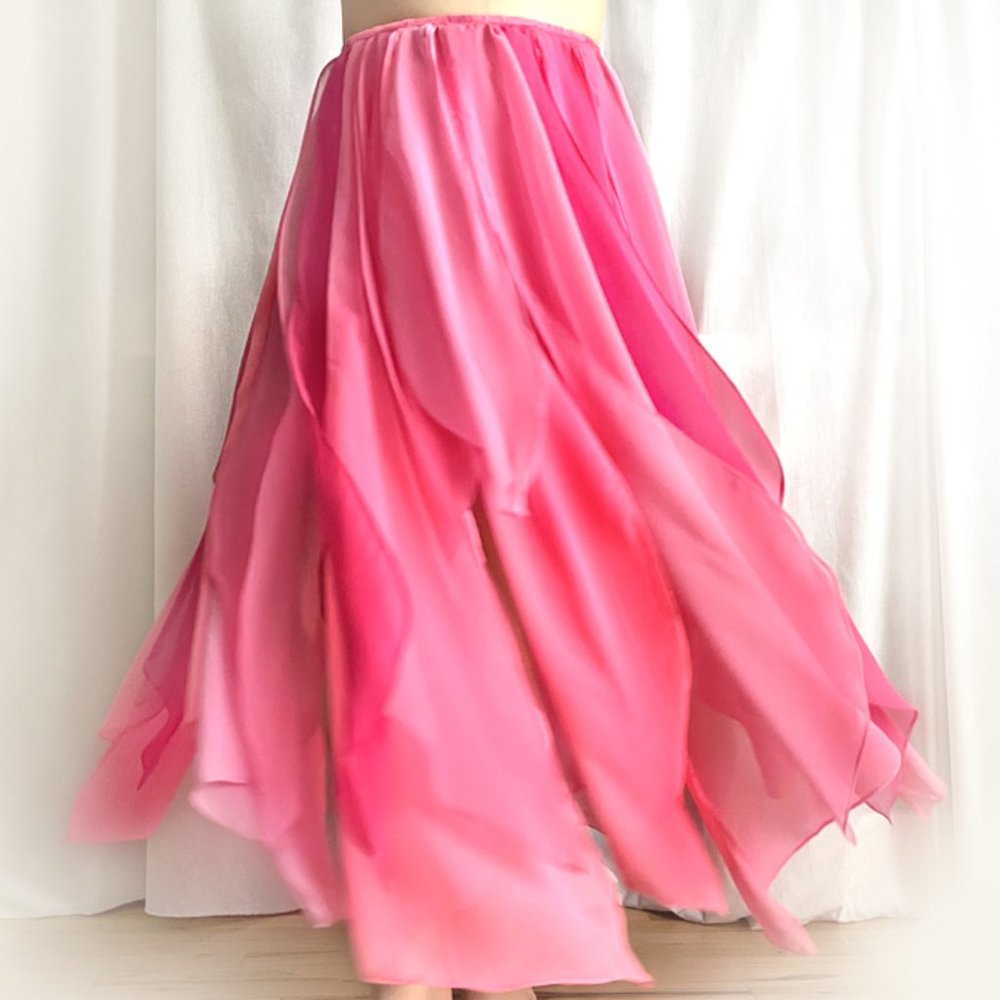 Ameynra belly dance skirt, pink multicolor chiffon. Size S. New. OOAK